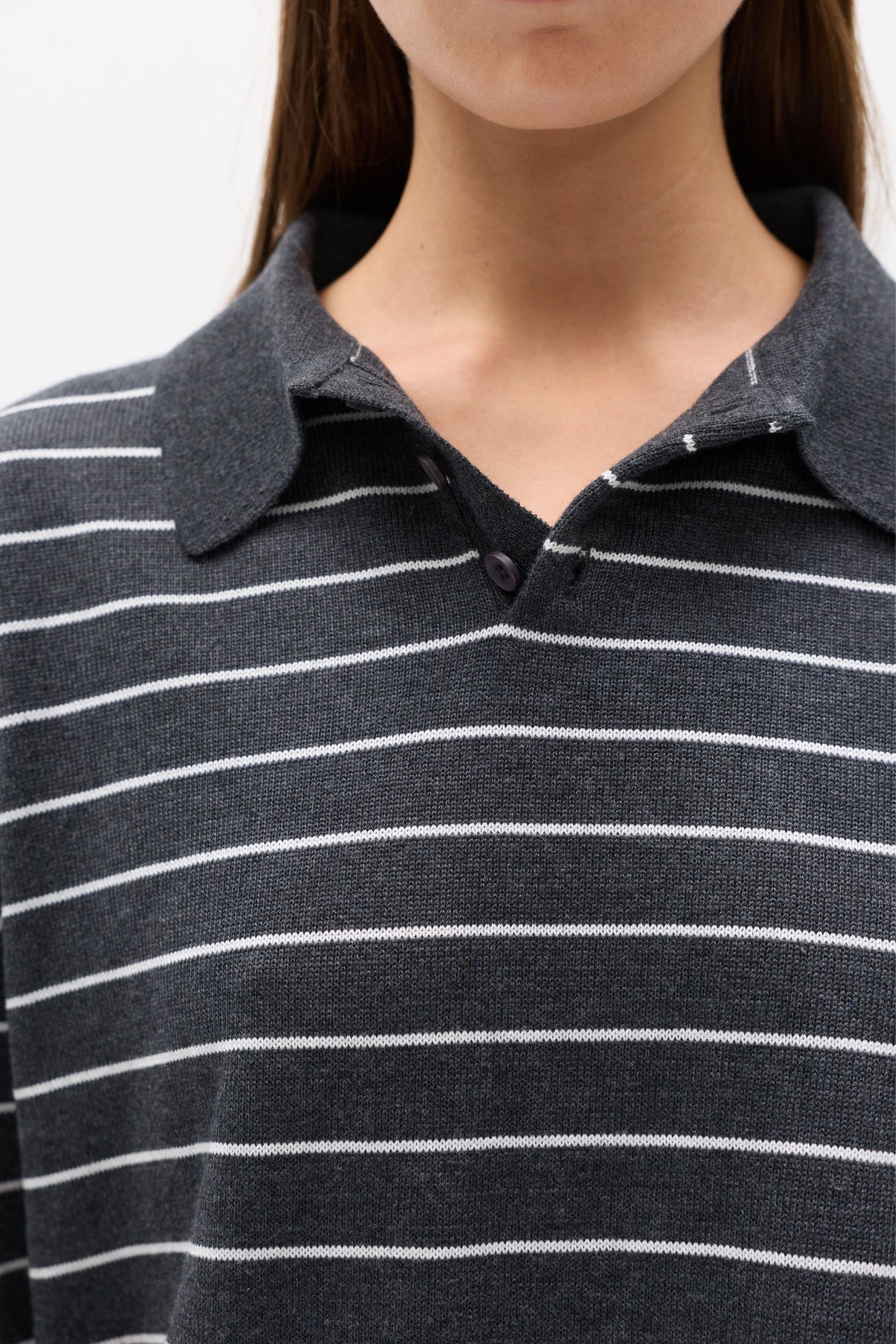 TINA KNIT POLO - GREY STRIPE
