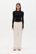 Tinka Ribbed V Neck Long Sleeve Tee in Black, view 1, Bayse Brand