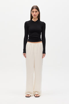 Tinka Ribbed V Neck Long Sleeve Tee in Black, view 1, Bayse Brand