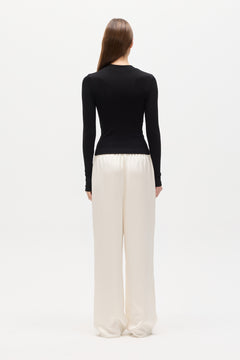 Tinka Ribbed V Neck Long Sleeve Tee in Black, view 4, Bayse Brand