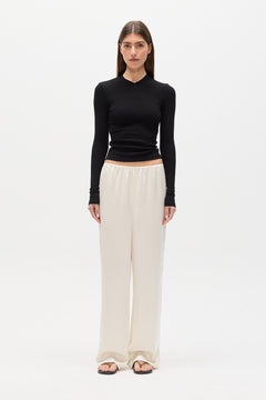 Solene Satin Wide Leg Pant in Ivory, view 2, Bayse Brand
