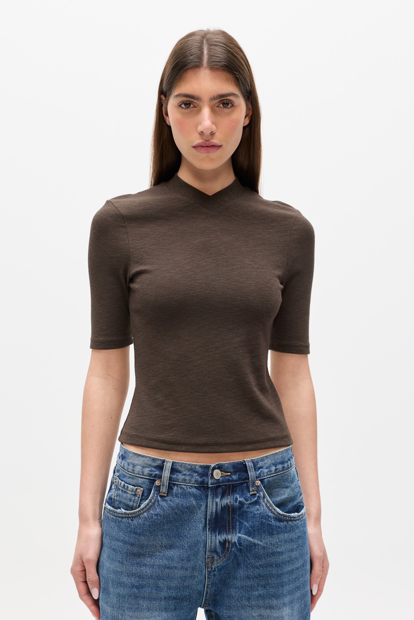 TINKA V NECK T-SHIRT - MUSHROOM