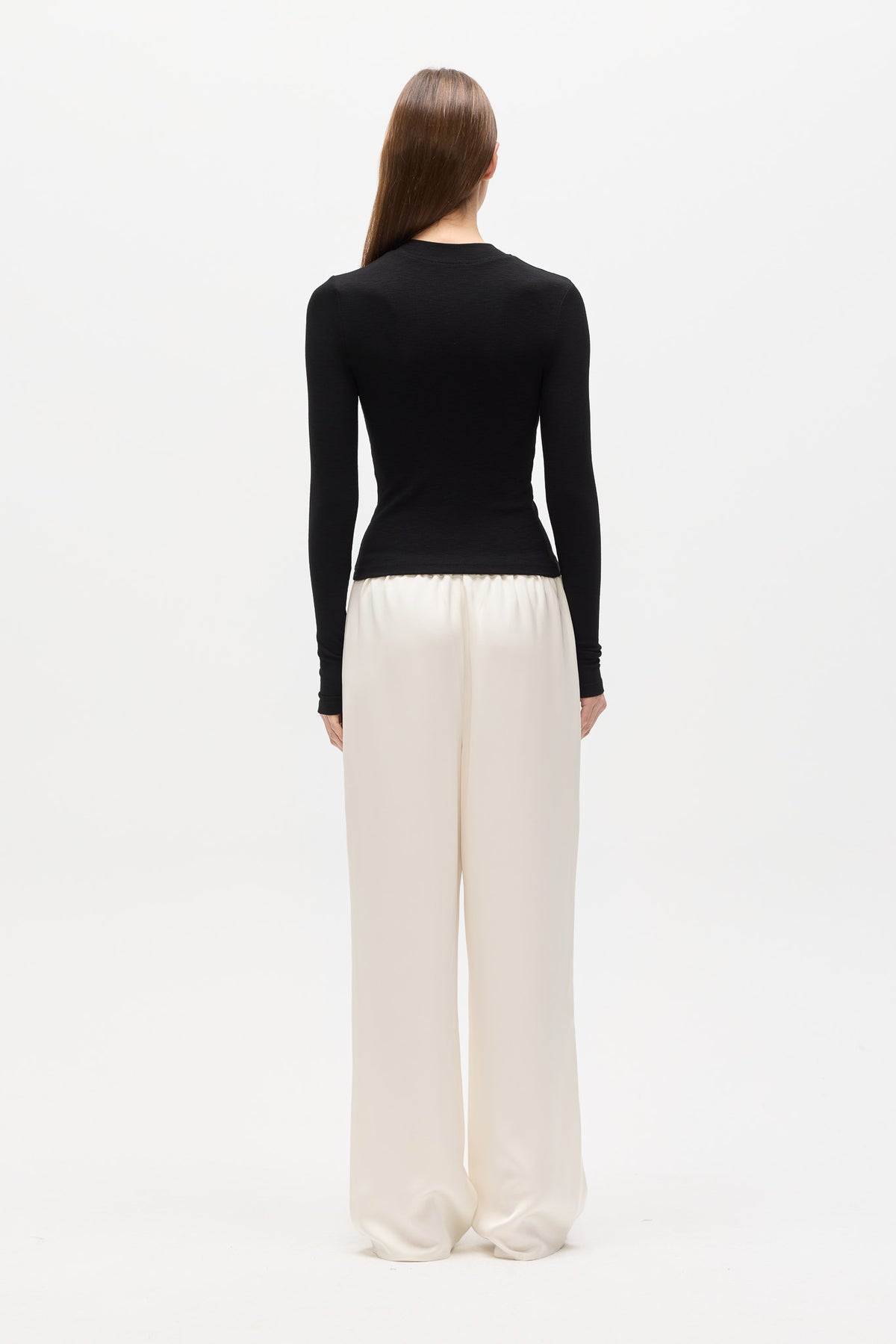 Solene Satin Wide Leg Pant in Ivory, view 4, Bayse Brand