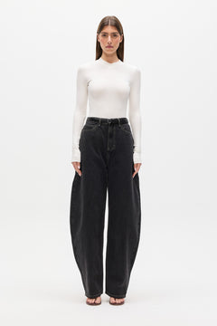 Tinka Ribbed V Neck Long Sleeve Tee in White, view 1, Bayse Brand