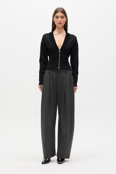 Tory Zip Front Deep V Top in Black, view 1, Bayse Brand