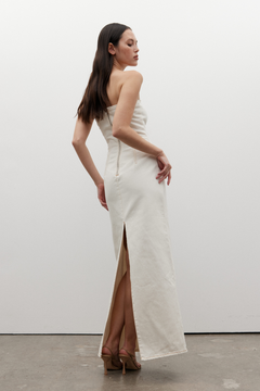 Amiri Strapless Denim Dress in Angora, view 3, Bayse Brand
