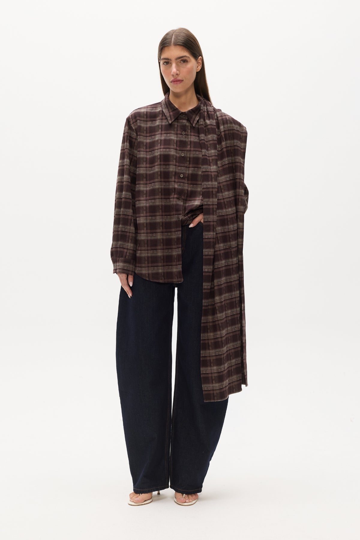 Vaughn Oversized Cape Shirt Set in Plaid, view 3, Bayse Brand