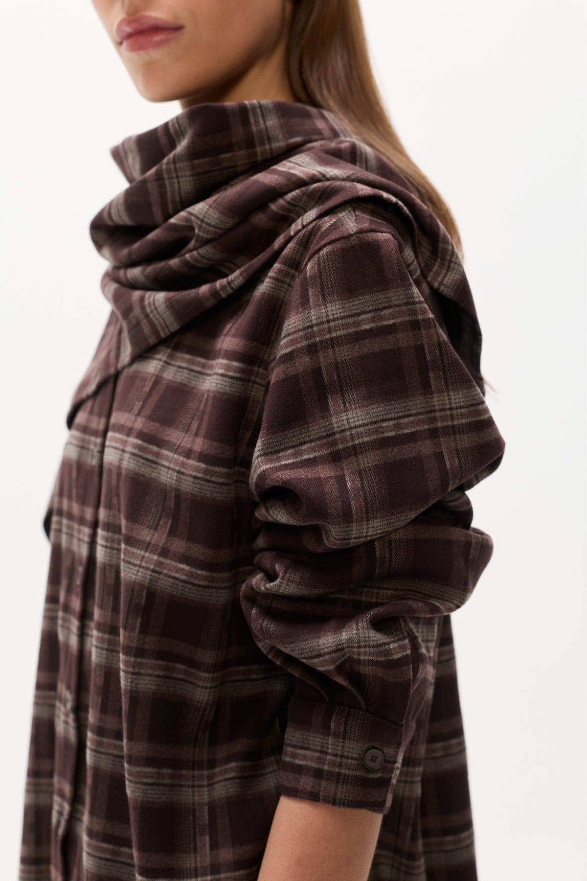 Vaughn Oversized Cape Shirt Set in Plaid, view 4, Bayse Brand