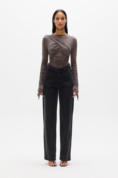 Vera V Waist Straight Leg Jean in Charcoal Fade, view 1, Bayse Brand