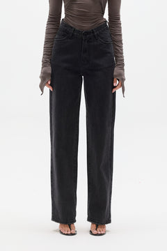 Vera V Waist Straight Leg Jean in Charcoal Fade, view 3, Bayse Brand