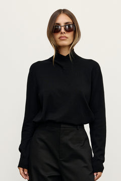 Yvette Crossover Knit Jumper in Black, view 2, Bayse Brand