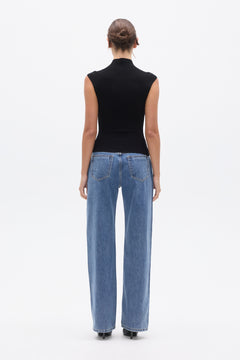 Zelia Standing Collar Scoop Neck Top in Black, view 4, Bayse Brand