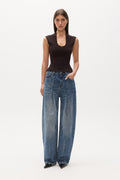 Zelia Standing Collar Scoop Neck Top in Coffee, view 1, Bayse Brand