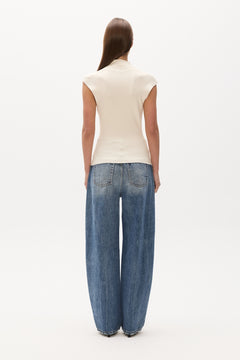 Zelia Standing Collar Scoop Neck Top in Ivory, view 3, Bayse Brand