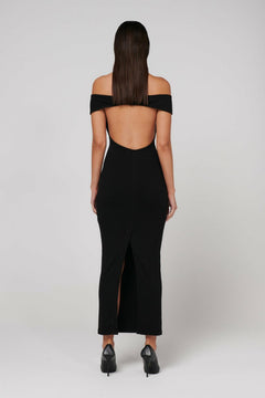 Beau Off Shoulder Bodycon Midi Dress in Black, view 3, Bayse Brand