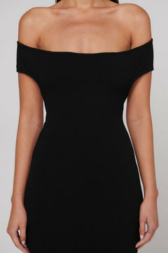 Beau Off Shoulder Bodycon Midi Dress in Black, view 4, Bayse Brand
