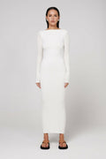 Xena Strapless Midi Dress in White, view 1, Bayse Brand