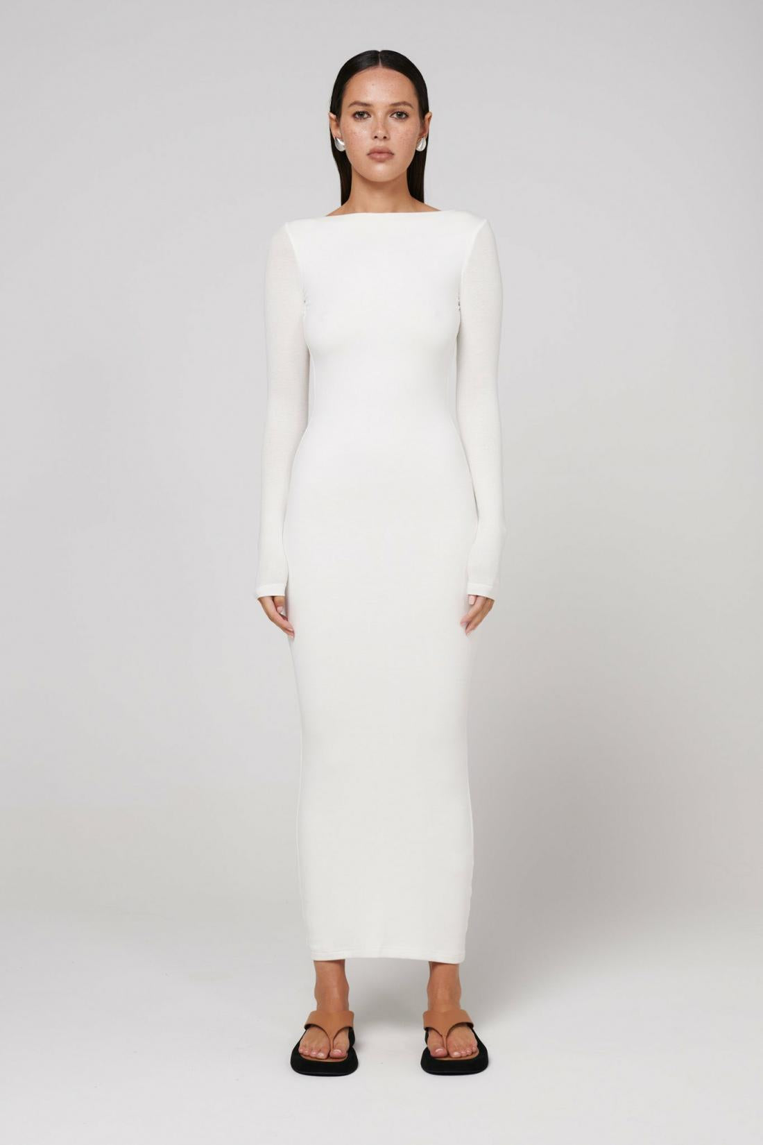 Xena Strapless Midi Dress in White, view 1, Bayse Brand