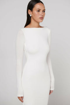 Xena Strapless Midi Dress in White, view 3, Bayse Brand