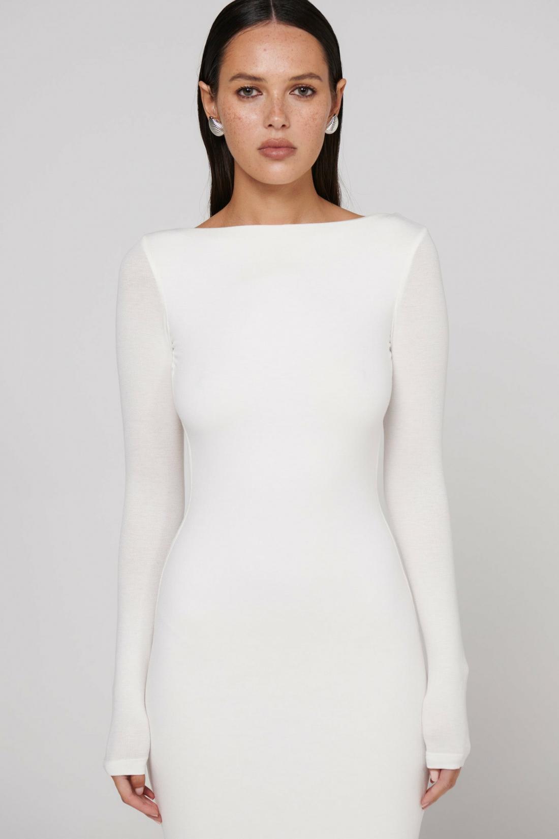 Xena Strapless Midi Dress in White, view 6, Bayse Brand